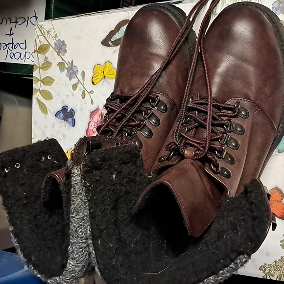NWOT London Rag combat boot lace up bootie brown purple maroon - Picture 2 of 3